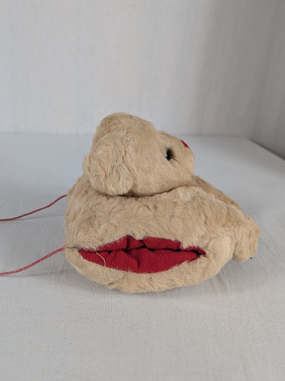 Teddy Bear Plush Muff Hand Warmer Childrens Vintage Antique Plush Mohair Tan Red